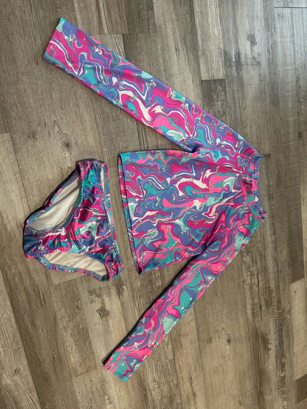 Penelope Mack Kids Rash Guard Bikini in Pink, Purple, Teal